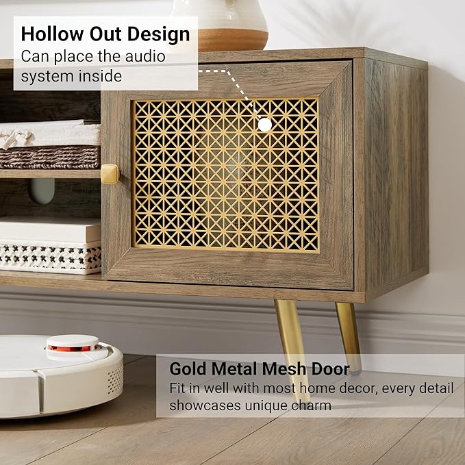 Modern TV Stand with Storage Cabinet for Living Room, Entertainment Center for TVs up to 65", Mid Century Media Console, Rustic Oak