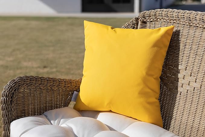 RSH DECOR: Sunbrella Square Throw Pillows Set of 4 | 17" x 17" | Water and Fade-Resistant Performance Fabric | Outdoor Pillow Covers with Down-Alternative Inserts | Canvas Sunflower Yellow