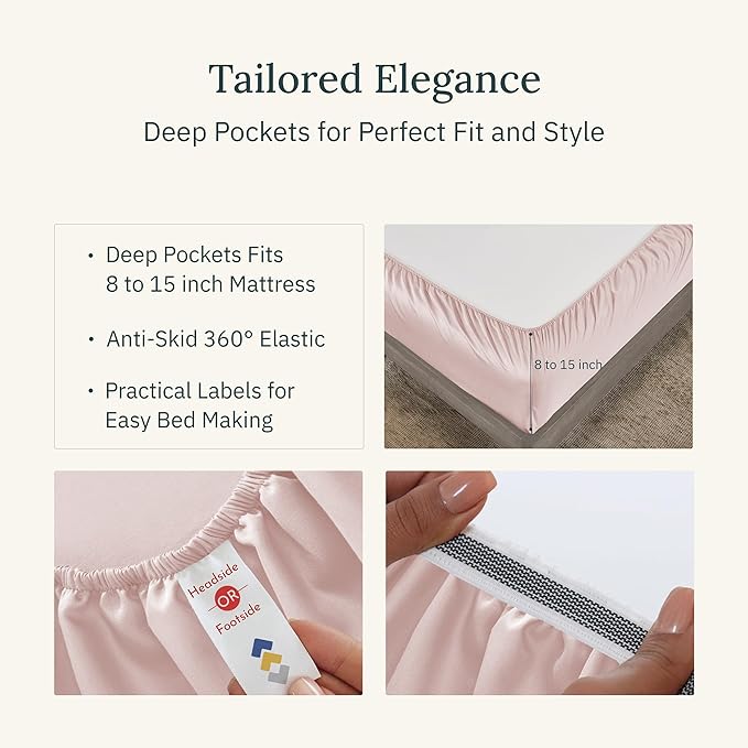 California Design Den Certified 100% Egyptian Cotton Bed Sheets Full Size Set - Soft Sateen Cooling Sheets, Deep Pockets with Anti-Skid Elastic, Durable Luxury Bedding - Sepia Rose