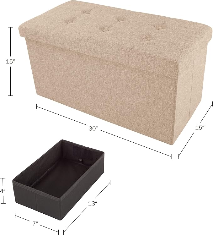 Lavish Home Ottoman Set of 2 - Ottoman Foot Rest, Linen Chest, or Storage Bench Set - 30in Ottomans for Living Room, Bedroom, Dorm Storage (Beige)