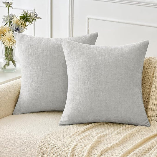 MIULEE Pack of 2 Light Gray Throw Pillow Covers 18x18 Inch Soft Chenille Pillow Covers for Sofa Living Room Couch Solid Dyed Cases