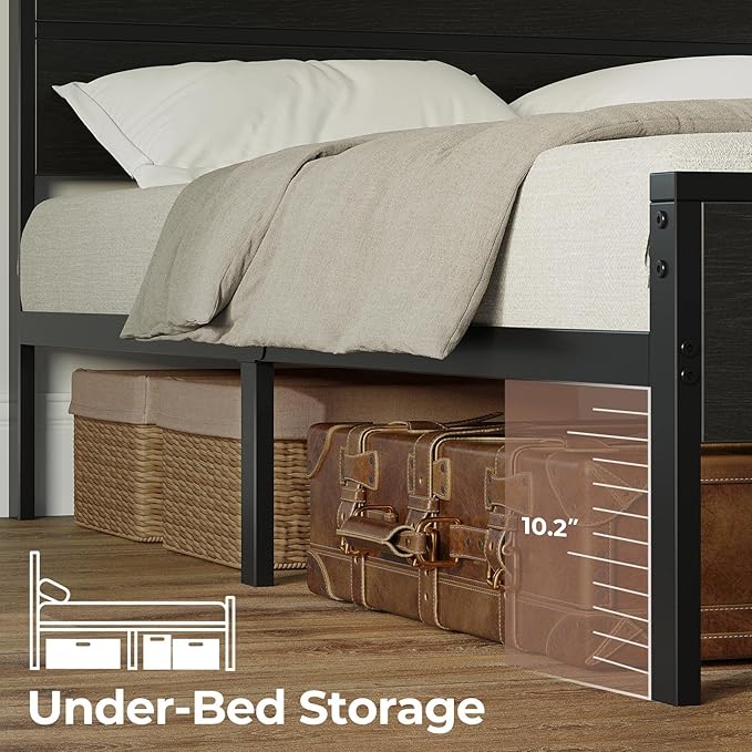 Rolanstar Full Bed Frame with Headboard, Bed Frame Full with LED Lights, Camas Full Size Bed with Charging Station, Solid Metal Slats, Noise Free, No Box Spring Needed, Black