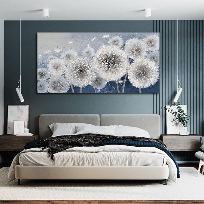 Pogusmavi Blue Wall Art for Living Room Dandelion Large Canvas Wall Art Paintings Wall Decor Wall Pictures for Bedroom Landscape Artwork Textured Wall Art 29x58IN