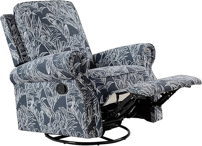 HULALA Home Rocker Recliner Set of 2, Modern Printed Fabric Swivel Glider with Adjustable Backrest & Footrest, Upholstered Manual Recliner Chair Home Theater Singe Sofa for Living Room Bedroom, Navy