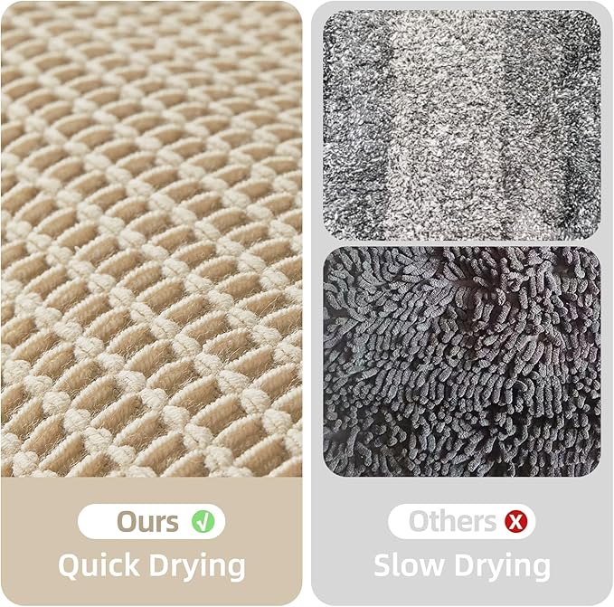 Pale Beige Bathroom Rug, Waffle Bath Mat Non Slip Washable Super Absorbent Quick Dry Boho Farmhouse Bathroom Decor, 36''x24'' Pale Beige