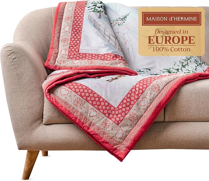 Maison d' Hermine Throw Blanket for Couch Lightweight Soft Warm Breathable Cotton Throw Blankets for Bed Girls Boys Women Men Gifts Sofa Travel Living Room Chair Bedding (50"x60", Rural Christmas)