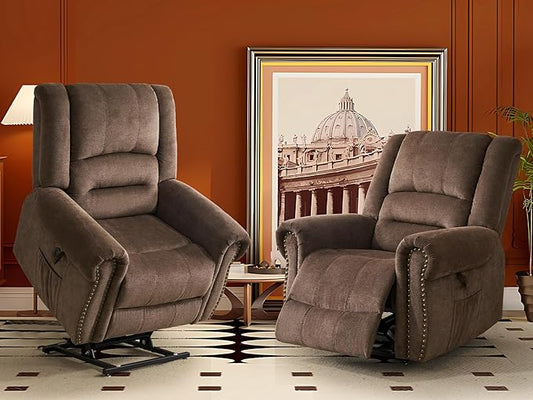 CDCASA Dual Motor Lay Flat Lift Chairs Recliners for Elderly with Massage and Heat, Upgraded Chenille Infinite Position Large Sleeping Electric Power Lift Chair Recliner for Seniors, Set of 2,Brown