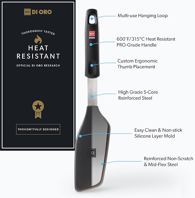 DI ORO Omelette Spatula - Silicone Egg Spatula Turner for Nonstick Cookware - Thin & Flexible BPA Free 600°F Heat-Resistant for Cooking & Baking - Omelet Flipper Dishwasher Safe