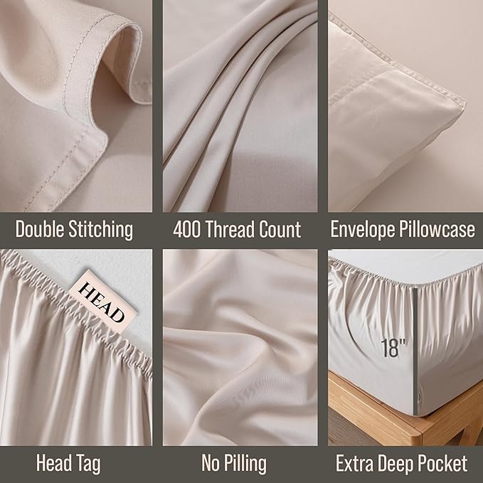 Bella Coterie Luxury Bamboo Viscose Full Size Sheet Set | 100% Organically Grown | Ultra Soft | Cooling for Hot Sleepers | 18" Deep Pocket [Dune]