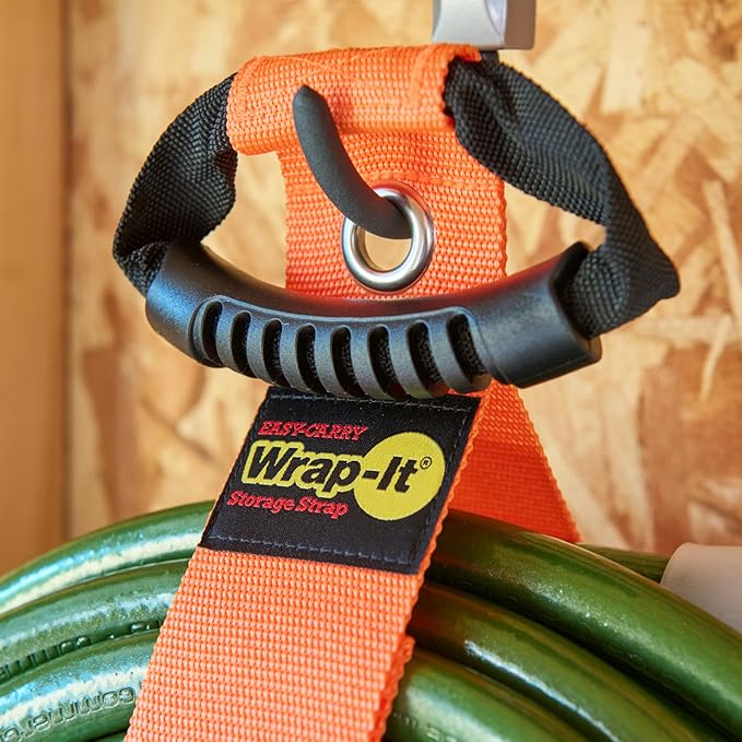 Easy-Carry Wrap-It Storage Straps - 28” (2-Pack) Blaze Orange with Grommet - Heavy Duty Wrap It Storage Straps and Extension Cord Wrap for Water Hose Storage