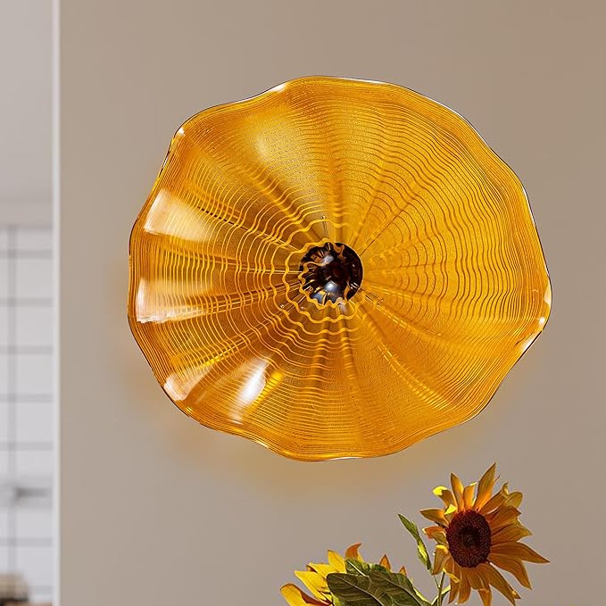 Hand Blown Glass Wall Plates Decor, Modern Unique Glass Wall Art, Murano Blown Glass Wall Art with Transparent and Easy to Clean for Staircase, Living Room, Kitchen, Hallway