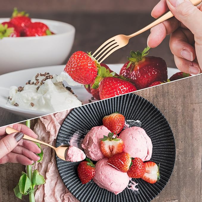 20 Piece Matte Copper Silverware Set, ENLOY Rose Gold Stainless Steel Flatware Cutlery Set for 4, Kitchen Utensil Set Service for 4, Include Knife Fork Spoon, Mirror Polished, Dishwasher Safe