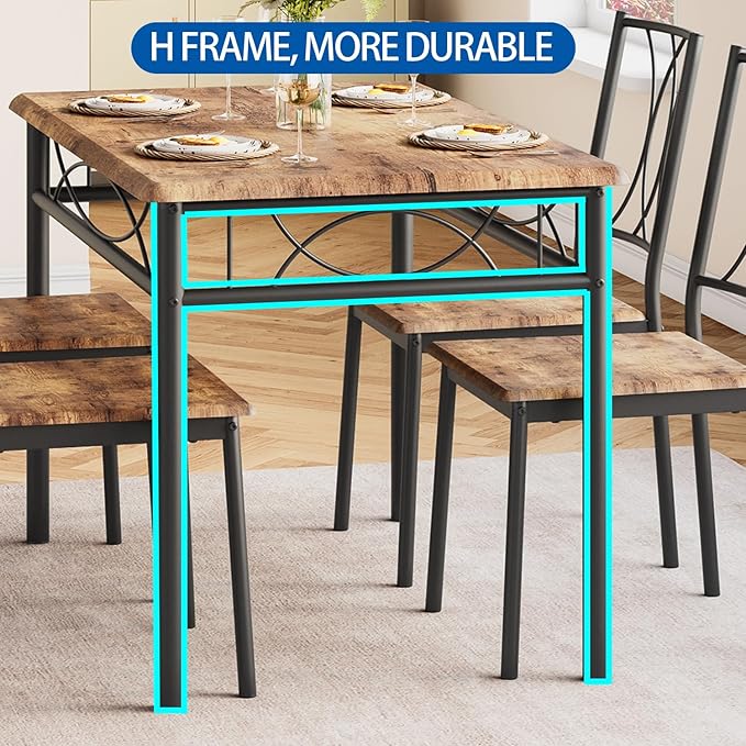 Dining Table Set for 4, Compact Kitchen Table and 4 Chairs, 5-Piece Kitchen Table Set, Space-Saving Design for Small Space, Dining Room, Apartment, Retro Brown