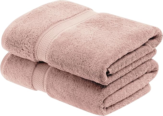 Superior Egyptian Cotton Pile Bath Towels, Ultra Soft Luxury Towel, Thick Plush Essentials, Absorbent Heavyweight, Guest Bath, Hotel, Resort, Spa, Pool, Bathroom, Shower Basics, Set of 2, Muted Mauve