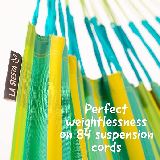 LA SIESTA® - Large Double Brisa Classic Hammock & Elipso Stand - Larch Wood Hammock Stand - Weather & Tear Resistant - Backyard Outdoor Hammock with Stand - 2-Person, Max 355 Lbs, Lime