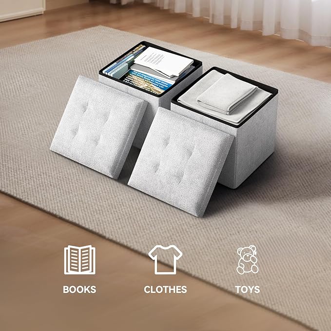 Storage Ottoman Bench, 15 Inch Ottoman Foot Rest, End of Bed Bench, Storage Chest, Load 700 lb, for Living Room, Bedroom, Entryway, Light Gray