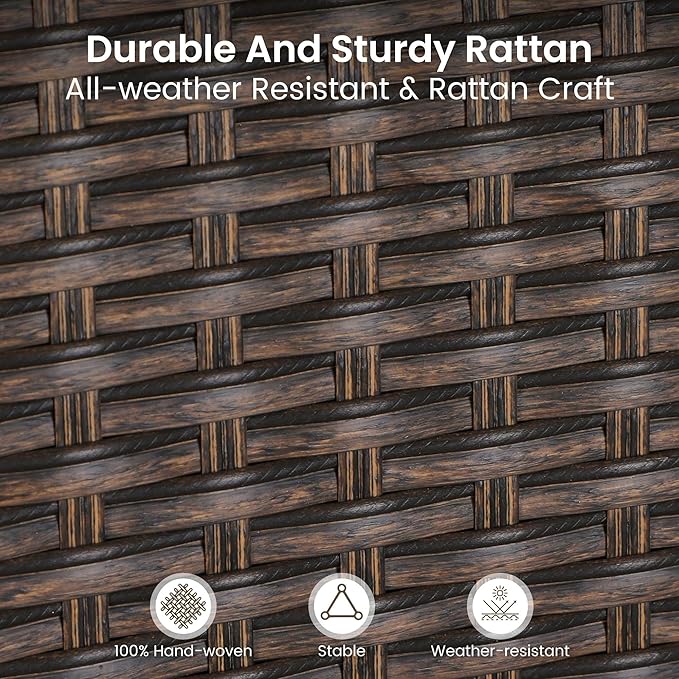 PHI VILLA 5 Piece Outdoor Dining Table Set for 4, 42” Round Steel Dining Table with Umbrella Hole & 4 Metal-Frame Wicker Chairs for Patio, Deck, Yard, Porch