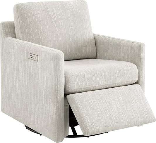 CHITA Swivel Accent Chair with Electric Footrests, FSC Certified Upholstered Living Room Sofa Chair with Power Motor, USB and Type-C Ports, Snow