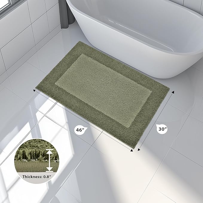 Bathroom Rugs 30" x 46", Non-Slip Extra Soft Absorbent Bath Rugs, Machine Washable Quick Dry Bath Mats for Bathroom Floor, Shower, Bathtub and Sink, Budding Green & Sage Green