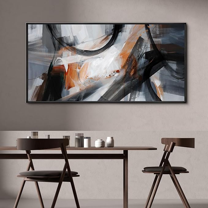 KLAKLA Wall Art for Living Room - Black and Orange Boho Abstract Canvas Framed Wall Decor Office Bedroom Art Modern Large Picture Artwork for Walls Prints Paintings Artwork 58x29 Inches