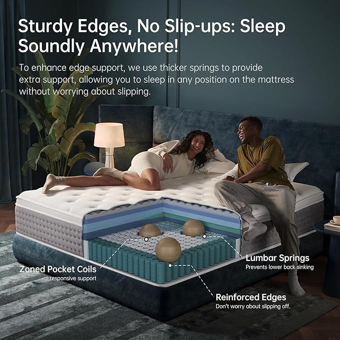 King Mattress 12 Inch,Medium Firm Hybrid with Memory Foam& Individually Wrapped Pocket Coils for Support,CertiPUR-US Certified,Fiberglass-Free