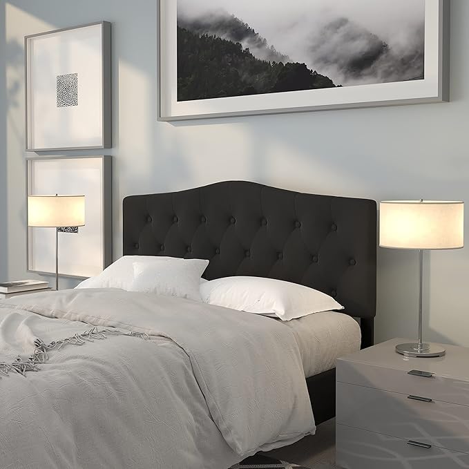 EMMA + OLIVER Tufted Upholstered Queen Size Headboard in Black Fabric