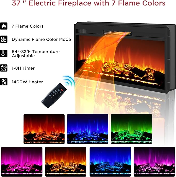 Farmhouse 70" Fireplace TV Stand with 37" Electric Fireplace, Large LED Entertainment Center with Storage for 80" TVs, TV Console Cabinet with Diamond Door for Living Room, Dark Grey