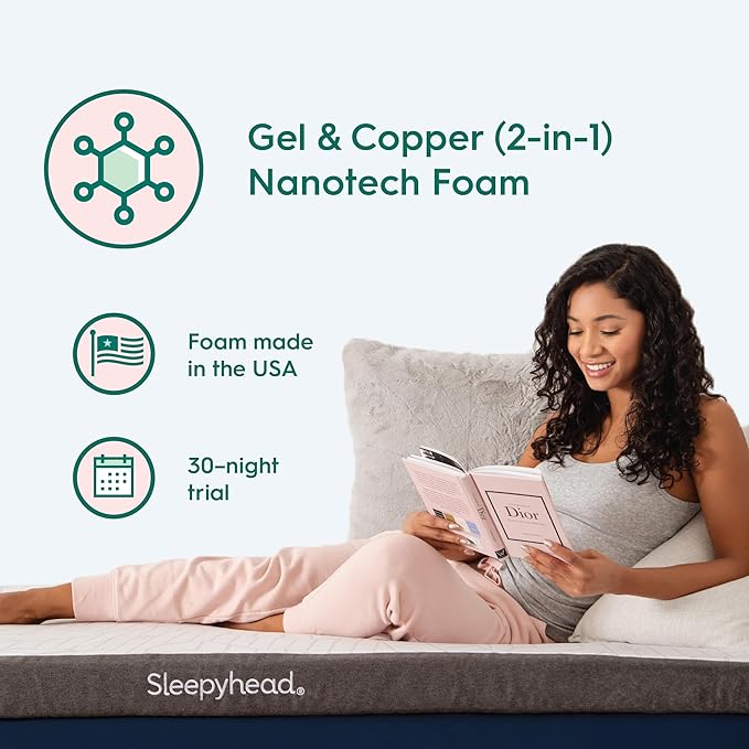 Sleepyhead Twin XL 3 Inch Super Memory Foam Mattress Topper for College Dorm – Copper & Gel Infused, Cooling, Washable Cover, Thick & Comfortable Mattress Pad, Dorm Room Essentials (XL Twin 3")