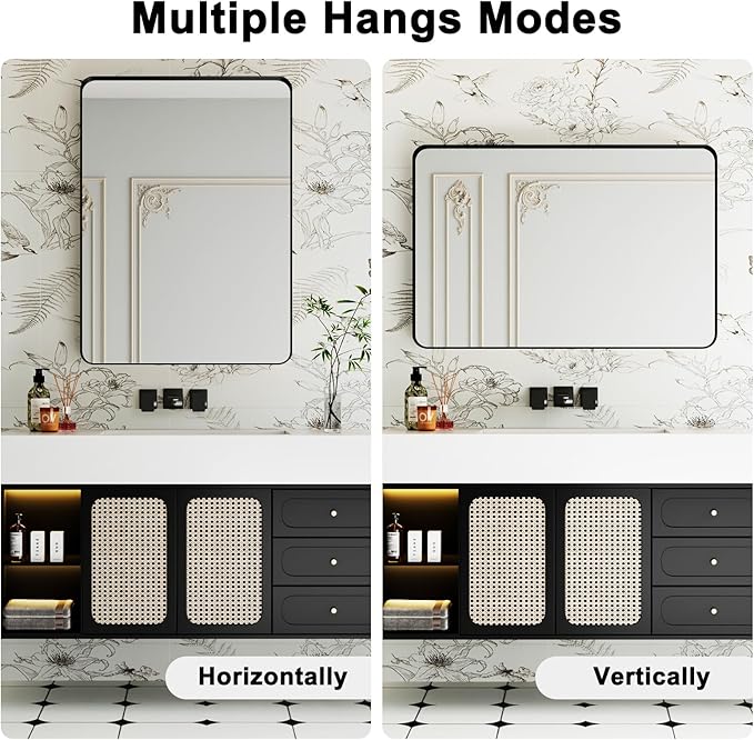 Bathroom Mirrors for Over Sink,2Pcs 24x36Inch Vanity Mirrors for Wall,Black Metal Frame Rectangle Mirrors for Bathroom Vertically Restroom,Hangs Horizontally or Farmhouse