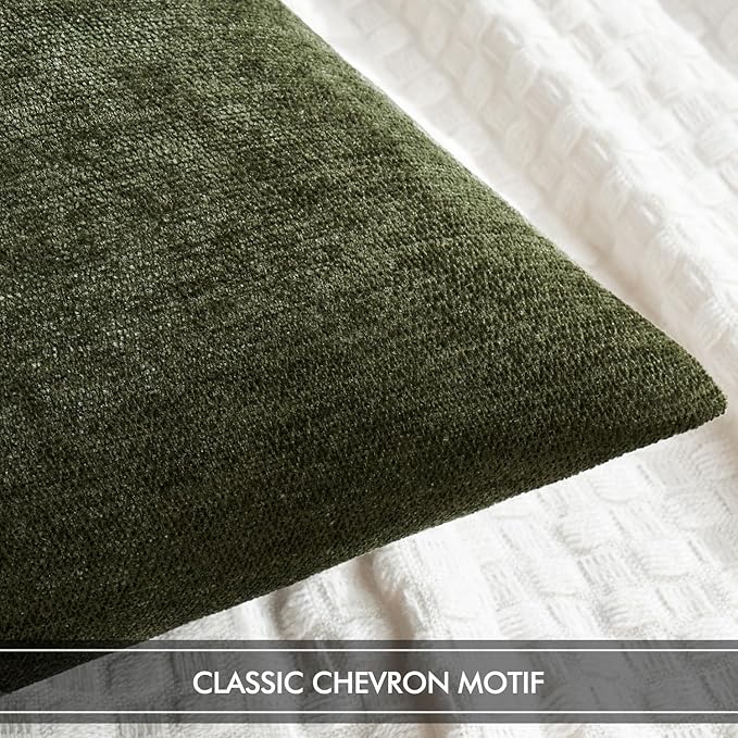 MIULEE Pack of 2 Olive Green Decorative Pillow Covers 20x20 Inch Soft Chenille Couch Throw Pillows Farmhouse Cushion Covers for Home Decor Sofa Bedroom Living Room