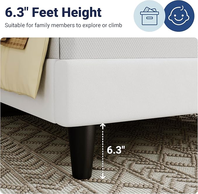 Allewie Twin Bed Frame/Velvet Upholstered Bed Frame with Vertical Channel Tufted Headboard/Strong Wooden Slats/Platform Bed Frame/Mattress Foundation/Box Spring Optional/Easy Assembly/White