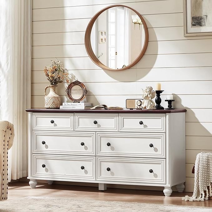 Dressers & Night Stand Set of 3, Wood 54" Wide Dresser & 18" with Charging Station Chest of Drawers, Roman Column Nightstand Set of 2, Bedroom Furniture Dresser Suites for Home Living Room Hallway