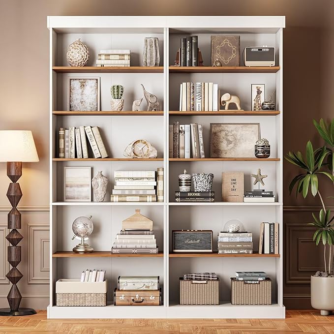 Vyre 70.8" Tall White Bookshelf, Farmhouse Modular Bookcase with 6-Tier Adjustable Shelves, Large Storage Cabinet for Home Office, Living Room