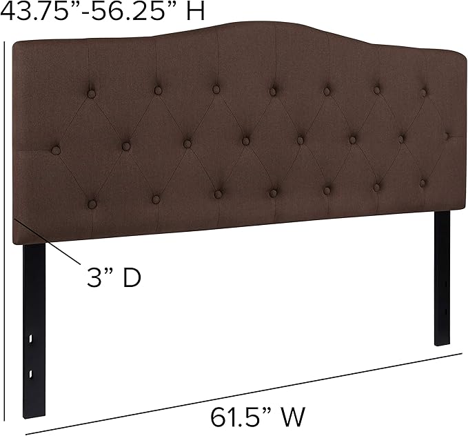 EMMA + OLIVER Arched Button Tufted Queen Size Headboard in Dark Brown Fabric