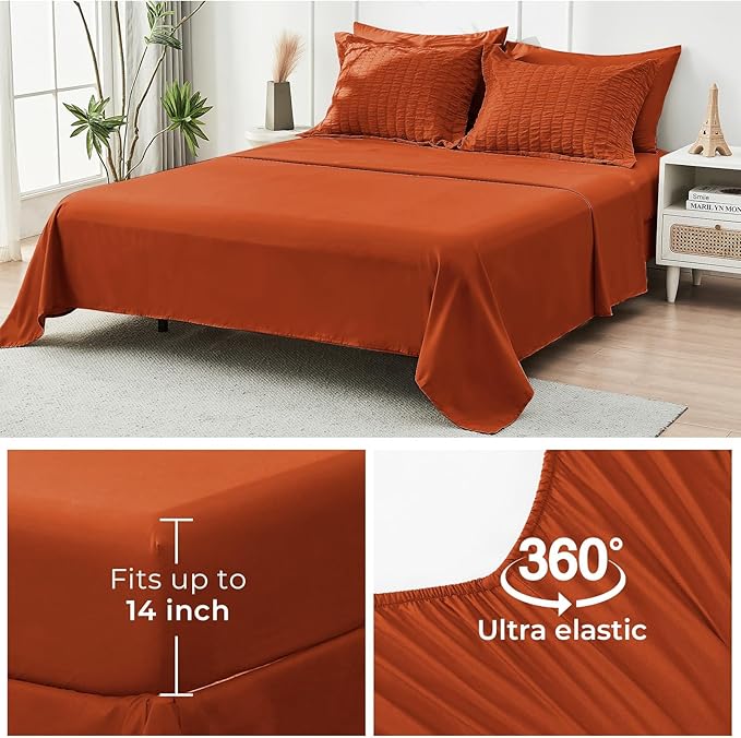 HYMOKEGE Burnt Orange Twin XL Comforter Set Seersucker 5 Pieces, All Season Luxury Bed in a Bag for Bedroom, Bedding Set with Comforter, Sheets, Pillowcase & Sham