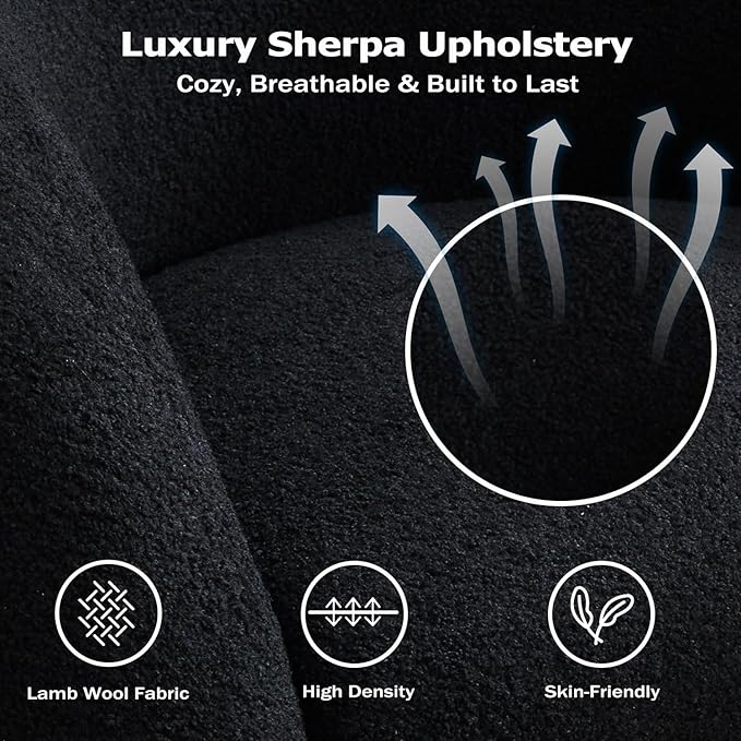 34.6" W Mordern Swivel Accent Chair,Sherpa Round Upholstered Boucle 360° Swivel Armchair for Living Room,Comfy No Assembly Sofa Chair for Bedroom Reading Apartment Lounge(Black)
