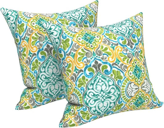 LVTXIII Outdoor Pillow Covers ONLY, Square Throw Pillow Covers, Modern Cushion Cases for Sofa Patio Couch Decoration 18 x 18 Inch, Pack of 2, Damask Green