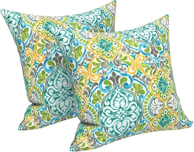 LVTXIII Outdoor Throw Pillow Covers 16 x 16 Inch, Covers ONLY Modern Cute Pattern Decorative Square Toss Pillow Case Pack of 2 for Home Patio Garden Sofa Bed Furniture, Damask Green