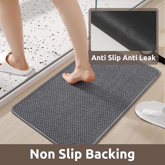 AMOAMI Chenille Bath Mat Super Absorbent Bathroom Mat Quick Dry Bath Mats for Bathroom Rubber Backed Bathroom Rugs Non Slip Washable Fit Under Door, Front of Bathtub, Sink, Darkgrey&LIGHTGREY 17"x24"
