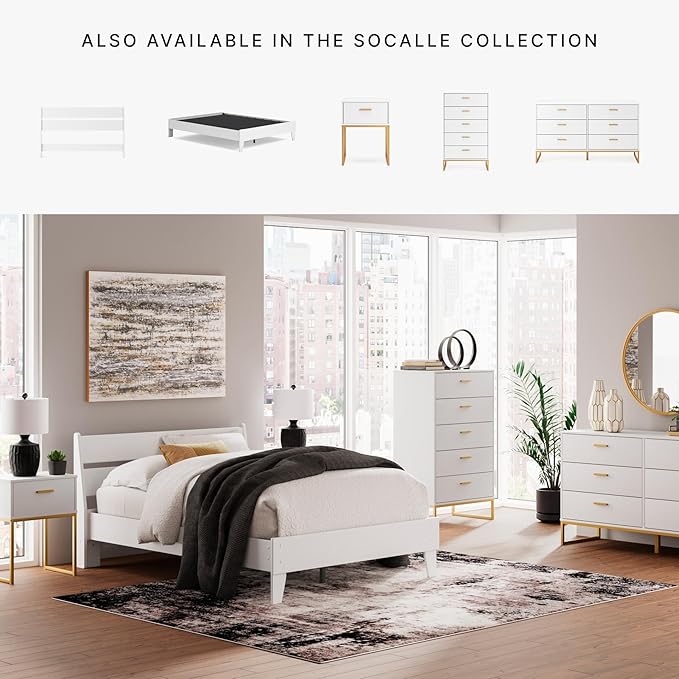 Signature Design by Ashley Socalle Modern 5-Drawer Chest of Drawers with Safety Stop, White & Metallic