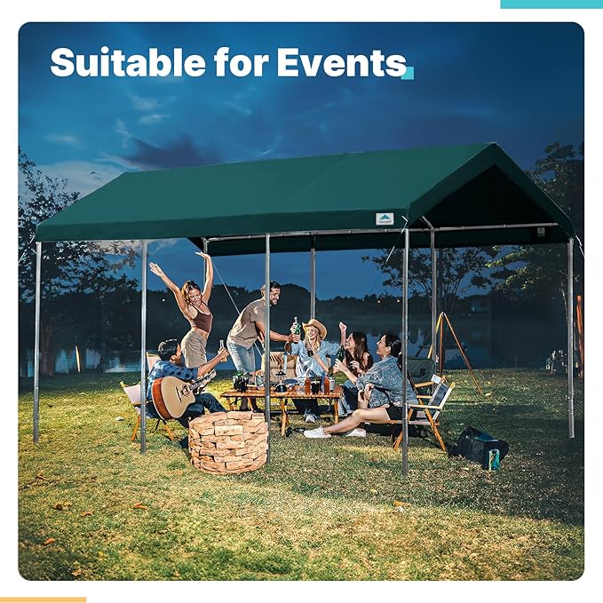 ADVANCE OUTDOOR 10x20 ft Heavy Duty Carport Potable Car Canopy Garage Party Tent Boat Shelter, Adjustable Height from 9.5 ft to 11 ft, Green