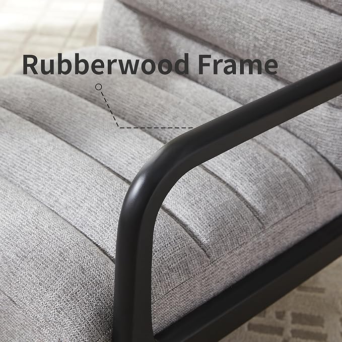 VKNOW Accent Chair with Rubberwood Frame Accent Chair Set of 2, Mid-Century Modern Upholstered Reading Armchair, High Back Lounge Armchair Living Room Chair for Bedroom Reading Room, Grey
