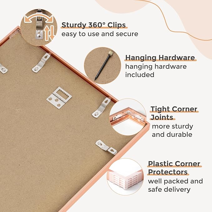 11x14 Picture Frame -11x14 Metal Picture Frame With Mat For 8x10 | 14x11 Frame Aluminum | Plexiglass And Hanging Hardware Included | 11 by 14 Poster Frame, Set of 3, Rose Gold