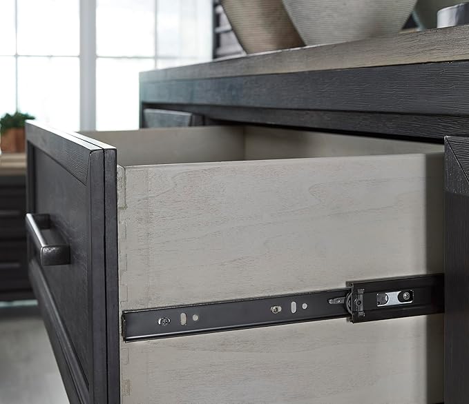 Signature Design by Ashley Foyland Contemporary Door Chest with Felt-Lined Top Drawer, Black