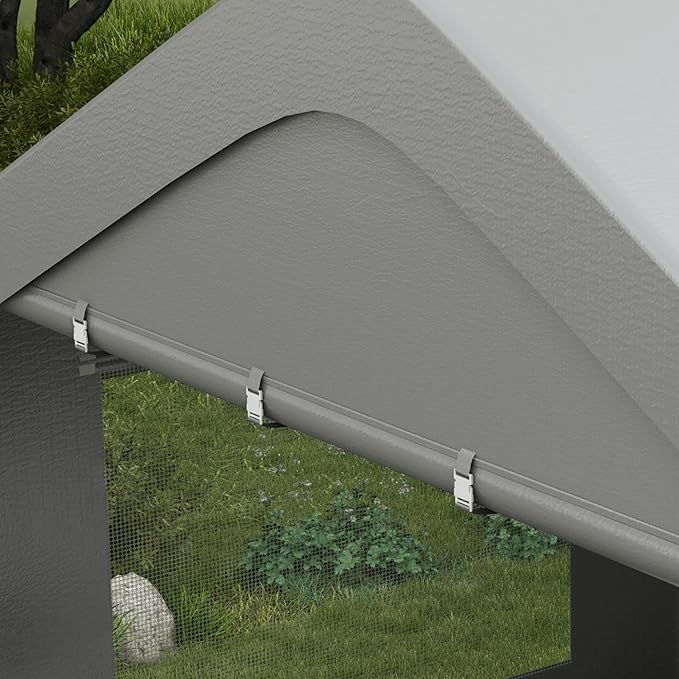 Outsunny Carport 10' x 20' Portable Garage, Heavy Duty Car Port Canopy with 2 Roll-up Doors & 4 Ventilated Windows for Car, Truck, Boat, Garden Tools, Gray