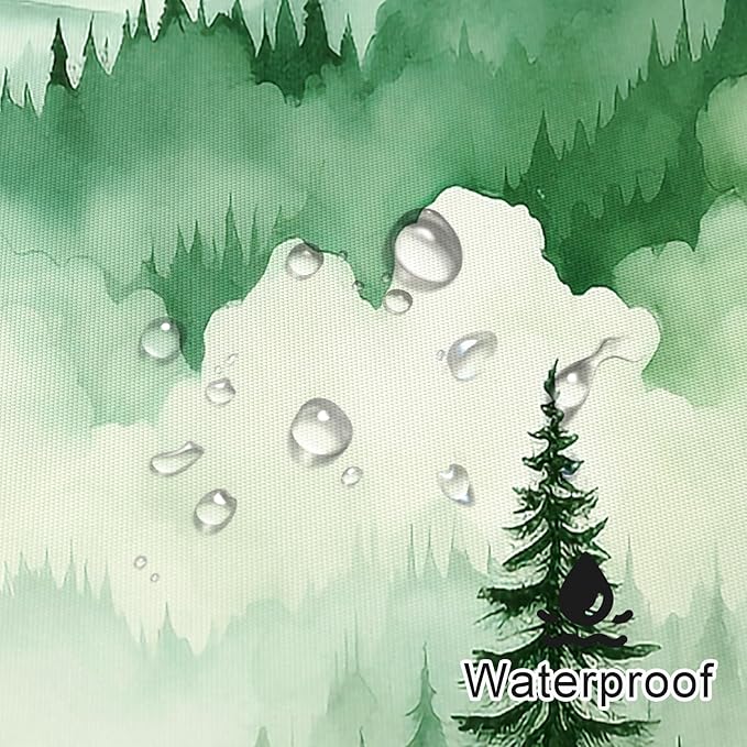 Green Extra Long Misty Pine Forest Shower Curtain 72 x 84, XL Mountain Foggy Woodland Scenery Tree Shower Curtains for Bathroom, Abstract Waterproof Nature-Themed Decor