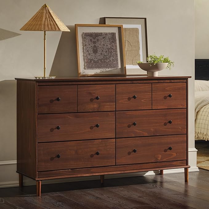 Walker Edison Modern 6-Drawer Solid Wood Dresser Bedroom Storage, 57 Inch, Walnut