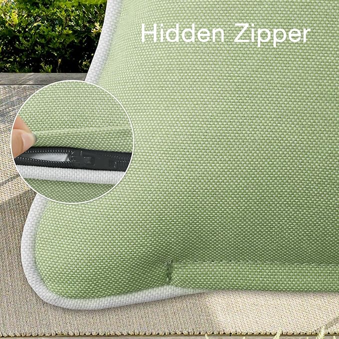 Decorative Outdoor Water Repellent Throw Pillows with Inserts, Set of 4, 18" x18" Pillows for Patio, Backyard, Bed, Couch, and Patio Furniture, Seaweed Green