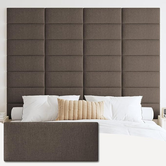 IFNOW Upholstered Wall Mounted Headboard, 3D Soundproof Wall Panels Peel and Stick for King Size, Reusable and Removable Tufted Bed Headboard in Brown (12 Panels, 10" x 24")