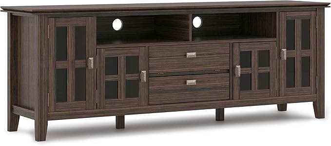 SIMPLIHOME Artisan SOLID WOOD 72 inch Wide Transitional TV Media Stand in Farmhouse Brown For TVs up to 80 inches for the Living Room and Entertainment Center
